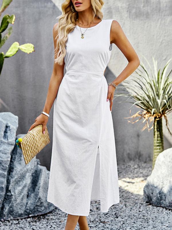 Summer Temperament Waistless Long Sleeveless Sundress - Closther