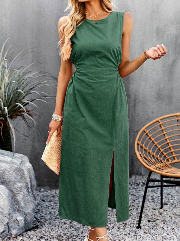 Summer Temperament Waistless Long Sleeveless Sundress - Closther
