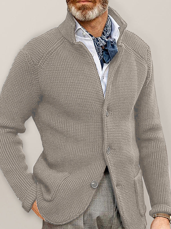 Sweater Winter Sweater Stand Collar Cardigan Foreign Trade Men’s Knitted Jacket - Khaki / S