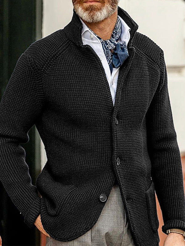 Sweater Winter Sweater Stand Collar Cardigan Foreign Trade Men’s Knitted Jacket - Black / S