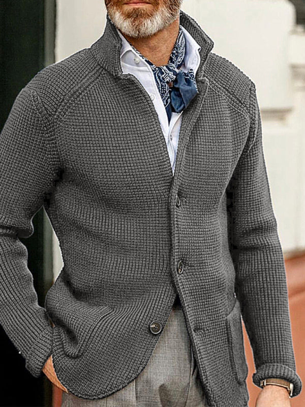 Sweater Winter Sweater Stand Collar Cardigan Foreign Trade Men’s Knitted Jacket - Grey / S