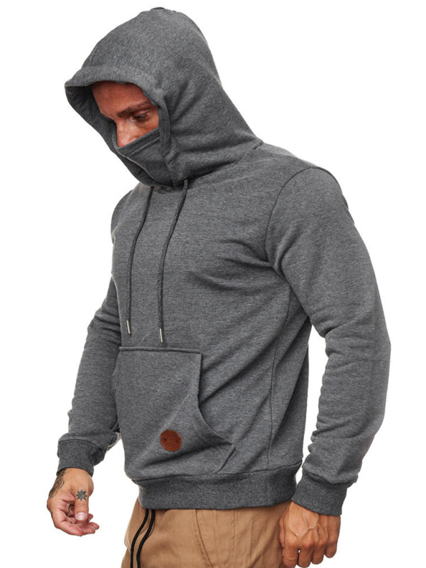 Gray hooded sweatshirt with face covering from Sweatshirt Hooded Long Sleeve T-Shirt Men’s Sweatshirt Mask