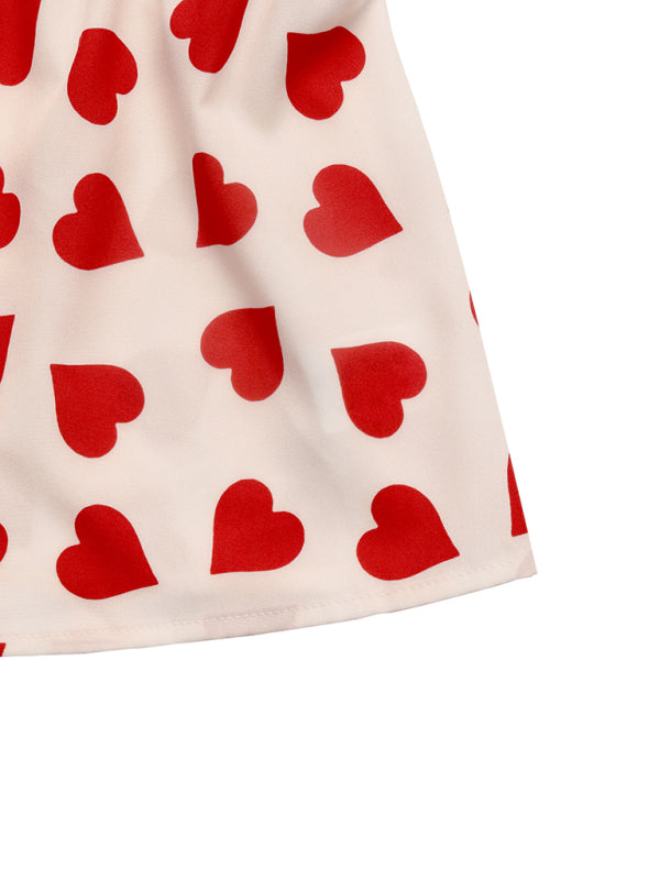 Heart-patterned fabric on Sweet Love Bowknot Baby Shirt Small Flying Sleeve Tank Top