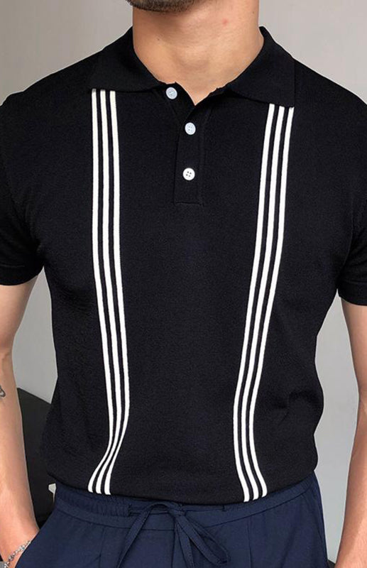 T-Shirt Black Short Sleeve Slim Polo - Black / S