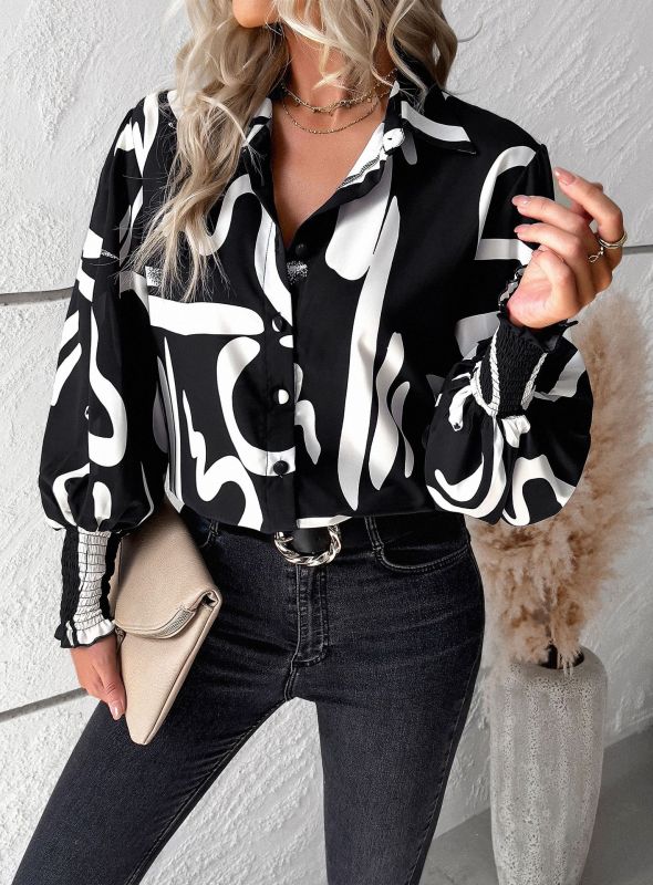 Temperament casual printed lantern sleeve shirt - Pattern / S