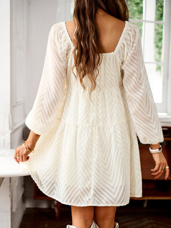 Temperament elegant long sleeve waist dress - Closther