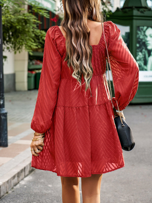 Temperament elegant long sleeve waist dress - Closther