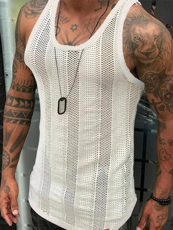 Thin Sleeveless Men’s Vest White Mesh Hollow Sports Top - White / M