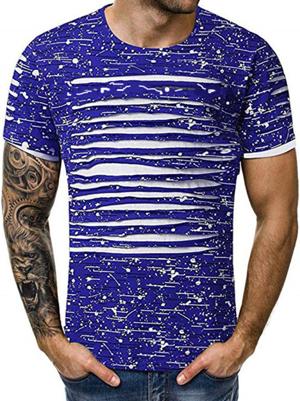 Trendy Flowery Round-Necked T-Shirts Street Men’S Wear - Blue / M