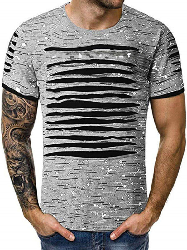 Trendy Flowery Round-Necked T-Shirts Street Men’S Wear - Grey / M