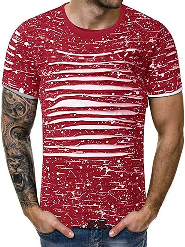 Trendy Flowery Round-Necked T-Shirts Street Men’S Wear - Wine Red / M