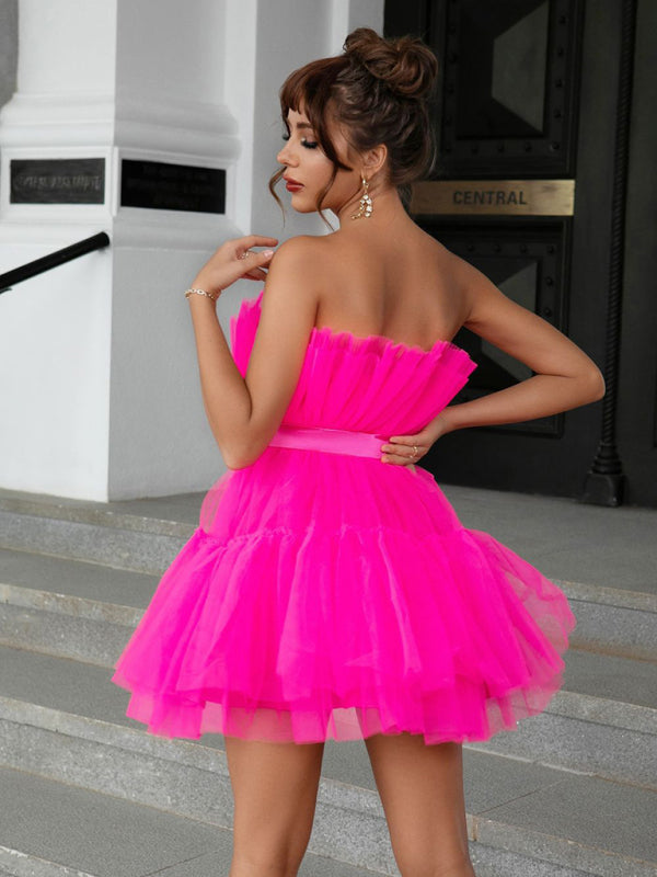 Strapless hot pink tulle dress with bow detail from Tulle Bow Tulle Dress collection