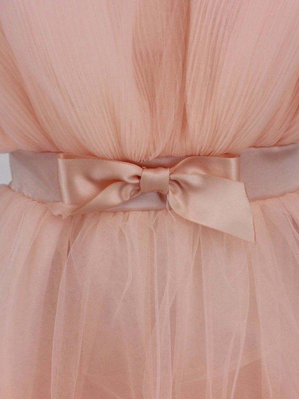 Peach Tulle Bow Dress with Satin Bow for elegant occasions and formal events