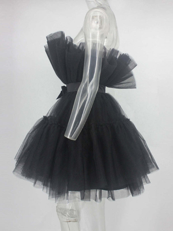 Black tulle mini dress with bow detail from the Tulle Bow Tulle Dress collection