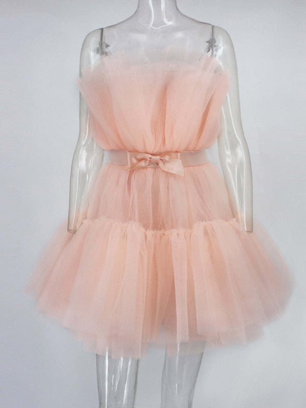 Pink tulle mini dress with bow detail from Tulle Bow Tulle Dress collection