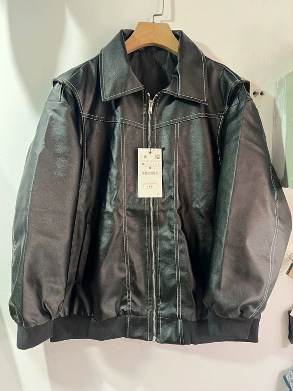 Vintage Leather Motorcycle Jacket - Black / S