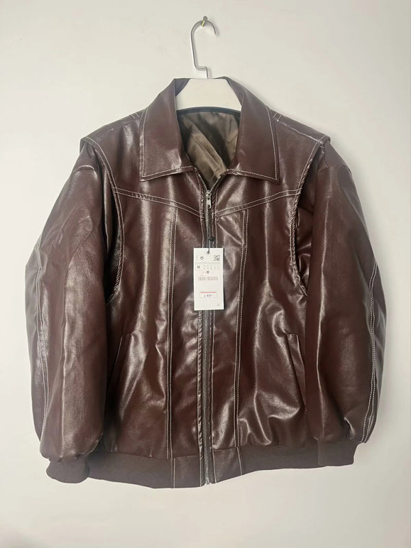 Vintage Leather Motorcycle Jacket - Dark Brown / S