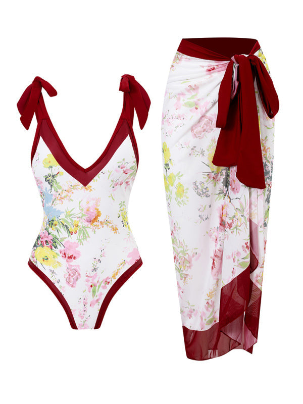 Women Floral Print One-Piece Bikini Swimsuit