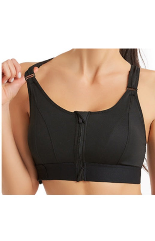 Women’s Adjustable Front Zip Sports Bra - Black / S