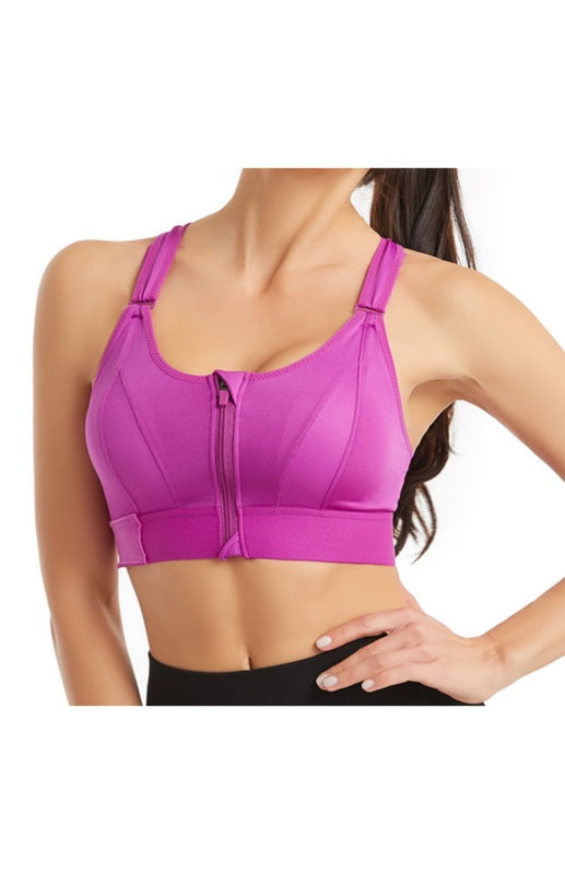 Women’s Adjustable Front Zip Sports Bra - Purple / S