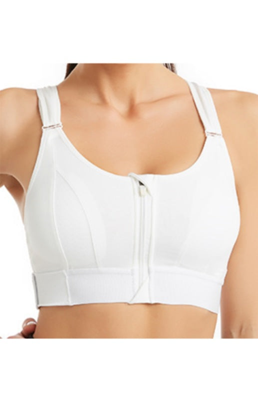Women’s Adjustable Front Zip Sports Bra - Raw white off white / S