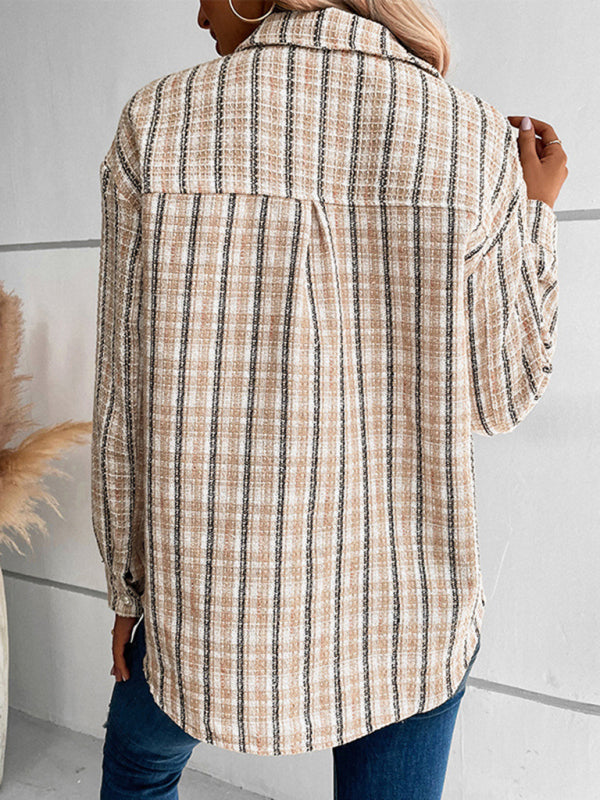 Women’s autumn and winter long-sleeved plaid shirt outerwear