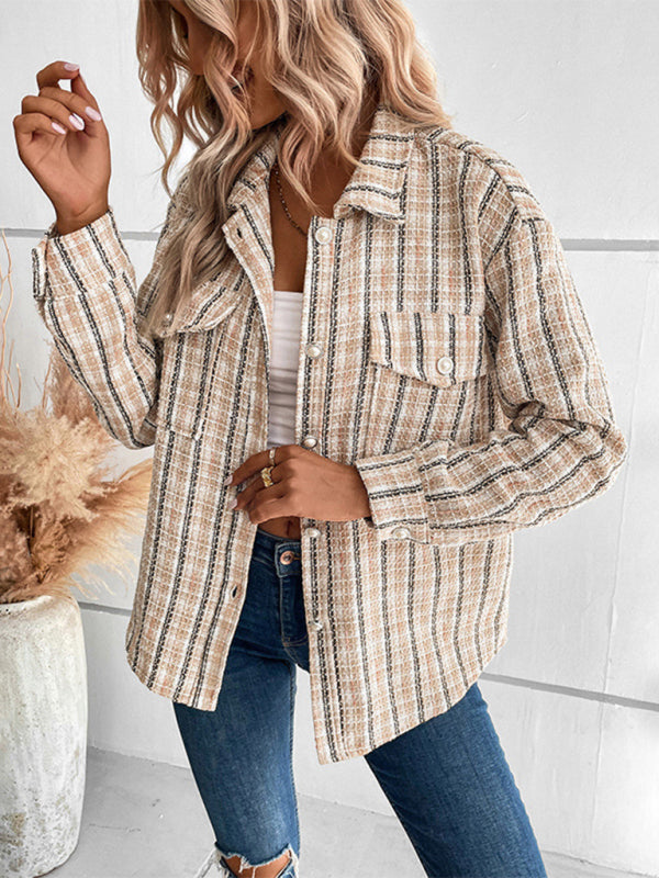 Women’s autumn and winter long-sleeved plaid shirt outerwear