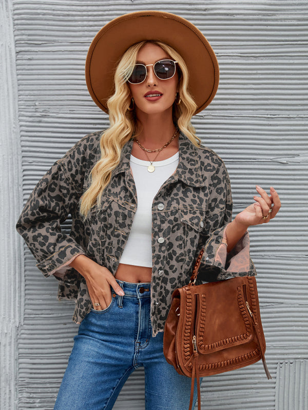 Women’s Autumn and Winter New Leopard Print Fashion Casual Denim Short Jacket - Photo Color / S