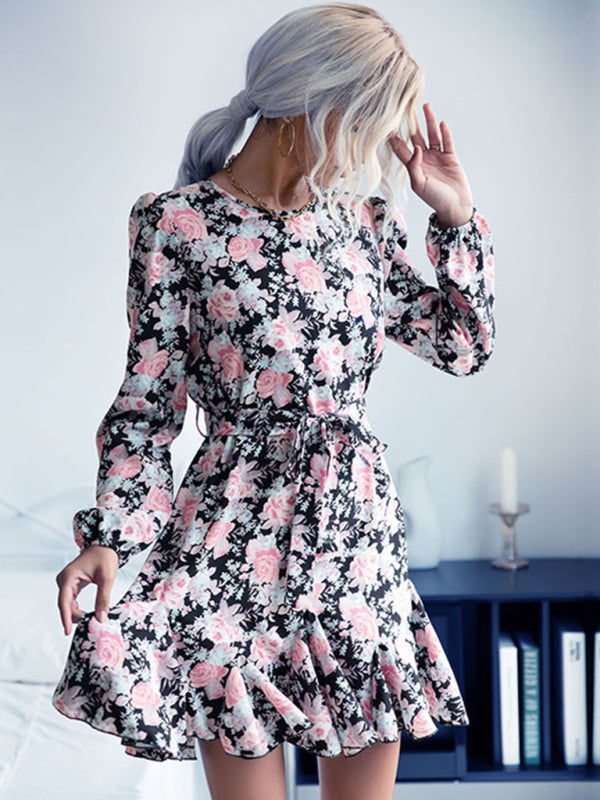 women’s autumn and winter short skirt new outer wear long sleeve dress - Black / S