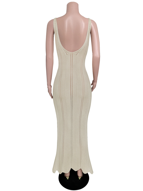 Women’s backless sexy hip-wrapped knitted beach dress cover-up dress