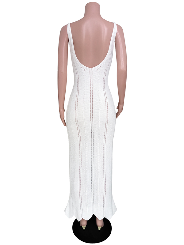 Women’s backless sexy hip-wrapped knitted beach dress cover-up dress