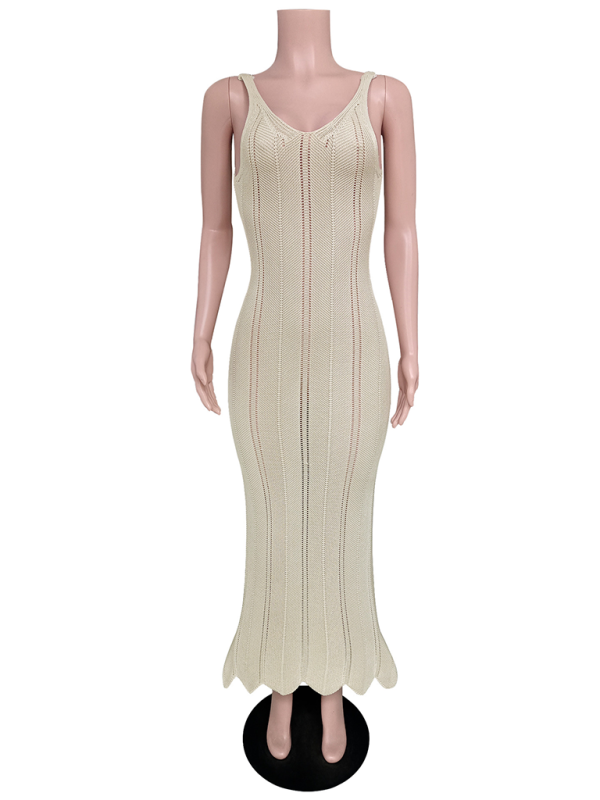 Women’s backless sexy hip-wrapped knitted beach dress cover-up dress
