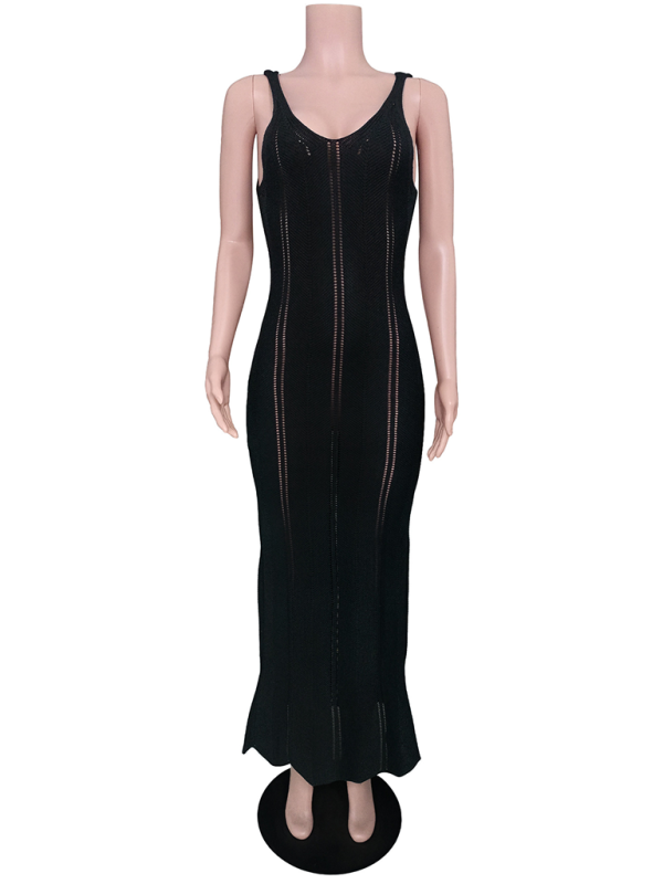 Women’s backless sexy hip-wrapped knitted beach dress cover-up dress