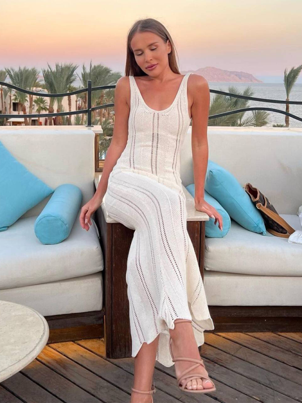 Women’s backless sexy hip-wrapped knitted beach dress cover-up dress