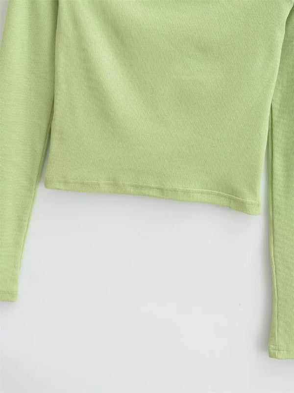Women’s bateau neck lace patchwork long-sleeved T-shirt