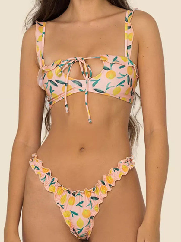 Women’s beach lace suspender sexy two-piece bikini - Pattern4 / S