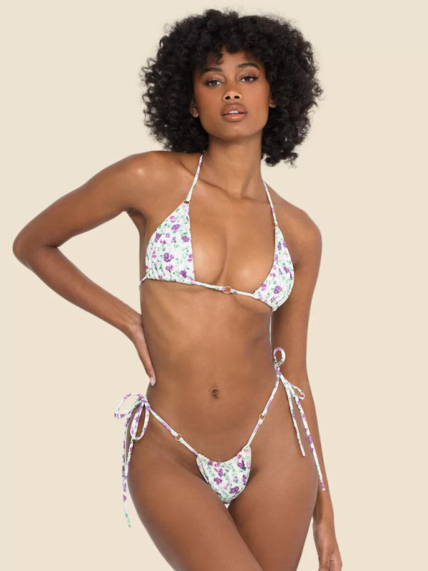 Women’s Beach Metal Ring Straps Sexy Two-piece Bikini - Pattern1 / S