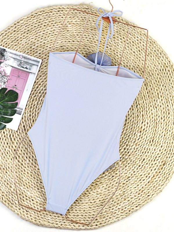 Women’s Beach Three-dimensional Flower Halter Sexy High Waist Bikini