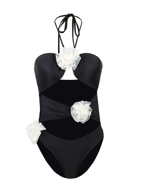 Women’s Beach Three-dimensional Flower Halter Sexy High Waist Bikini