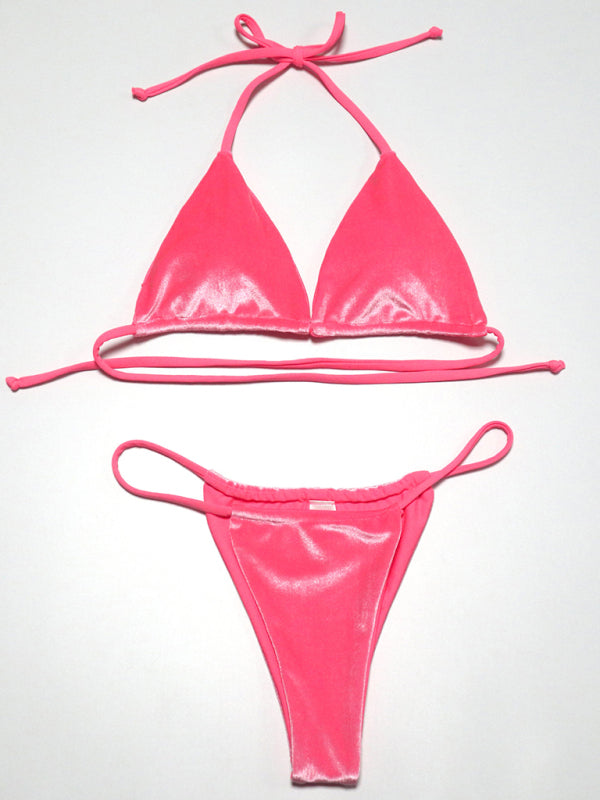 women’s bikini gold velvet solid color swimsuit