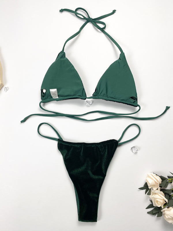 women’s bikini gold velvet solid color swimsuit