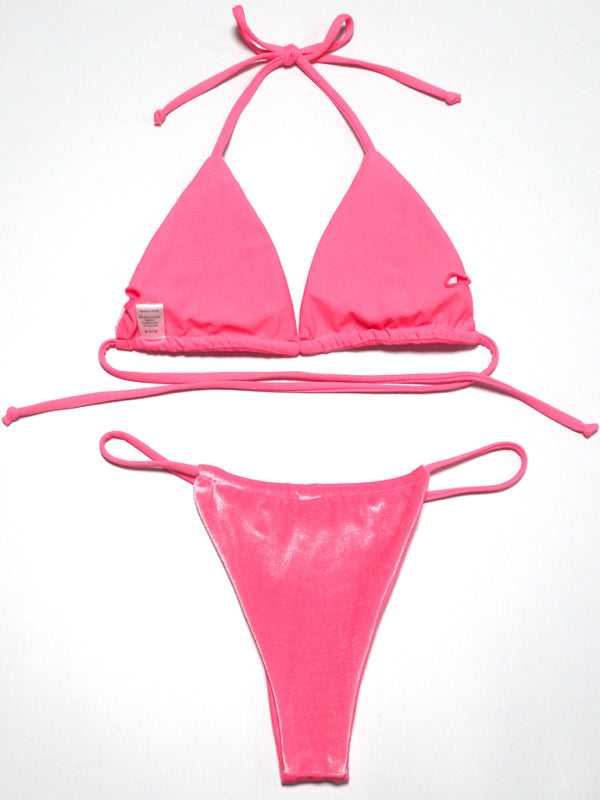 women’s bikini gold velvet solid color swimsuit
