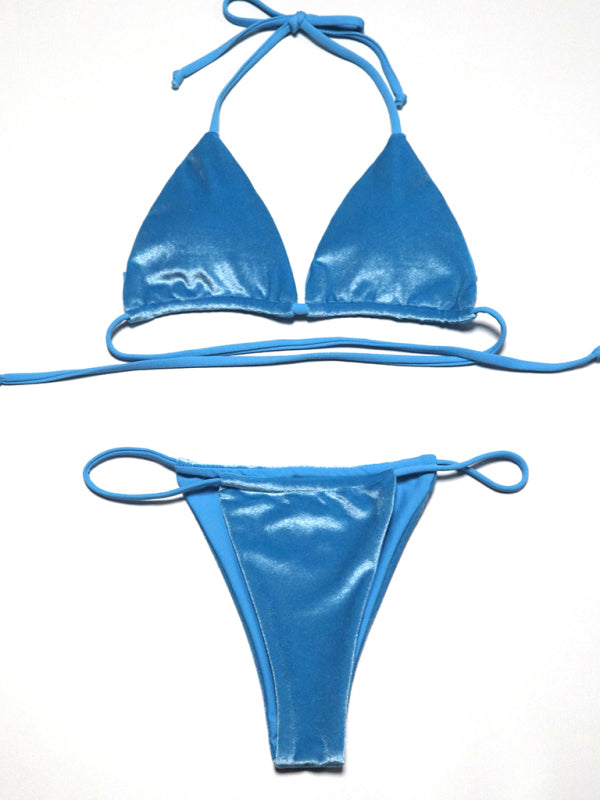 women’s bikini gold velvet solid color swimsuit
