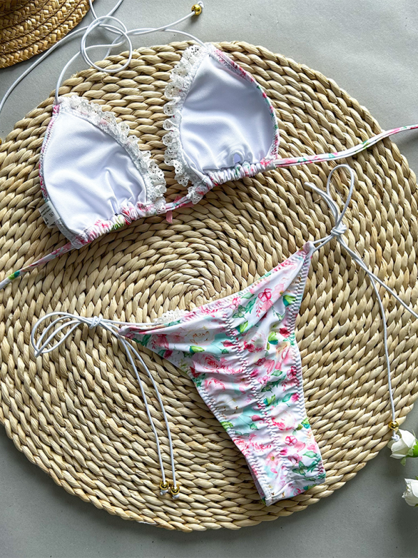 Women’s bikini new floral print lace-up two-piece swimsuit