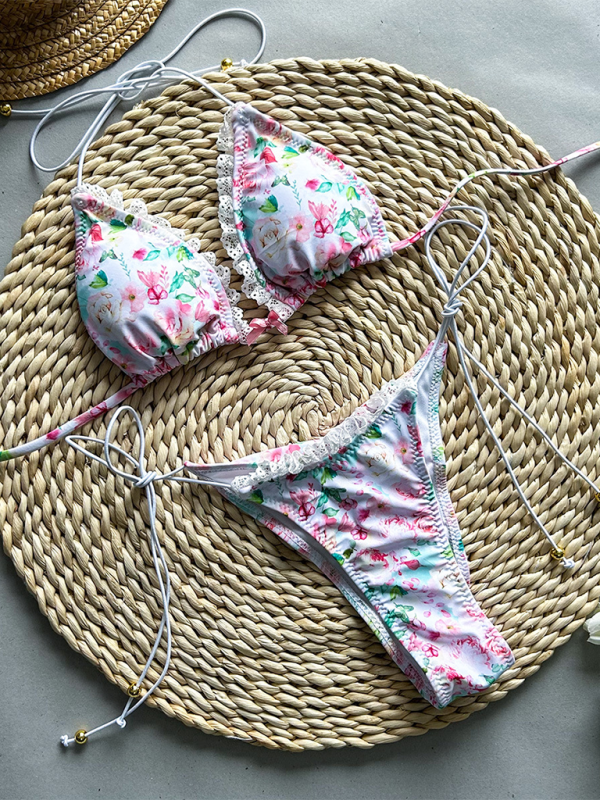 Women’s bikini new floral print lace-up two-piece swimsuit