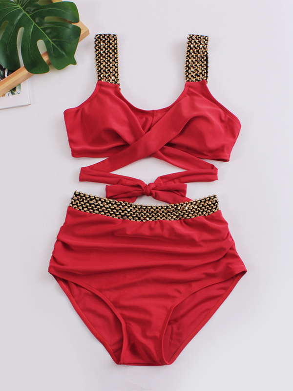 Women’s bikini two-piece tight swimsuit sexy cross backless bikini