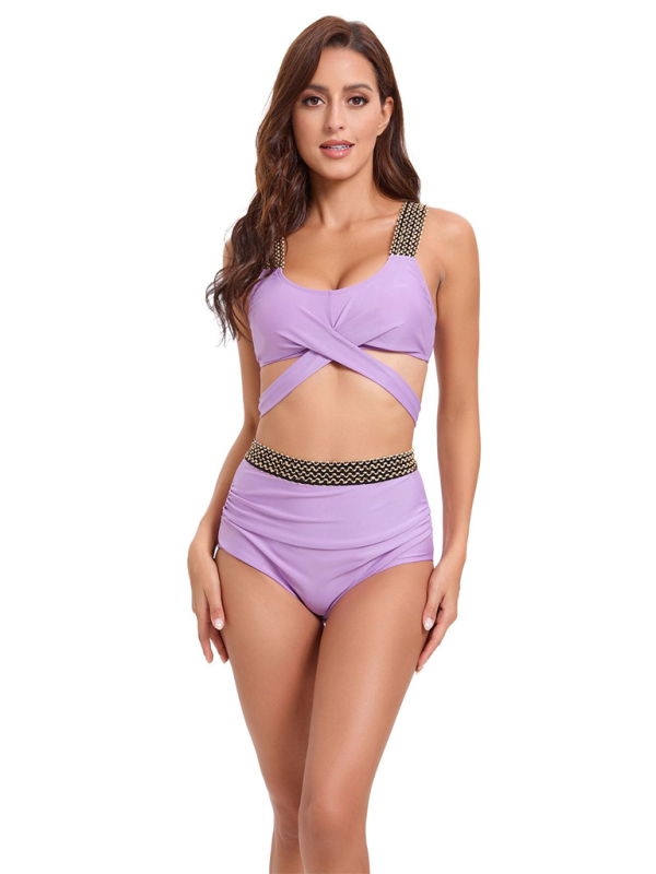 Women’s bikini two-piece tight swimsuit sexy cross backless bikini - Lavender / S