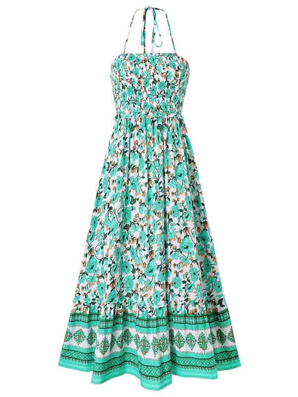 Women’s Bohemian Printed Halter Neck Dress