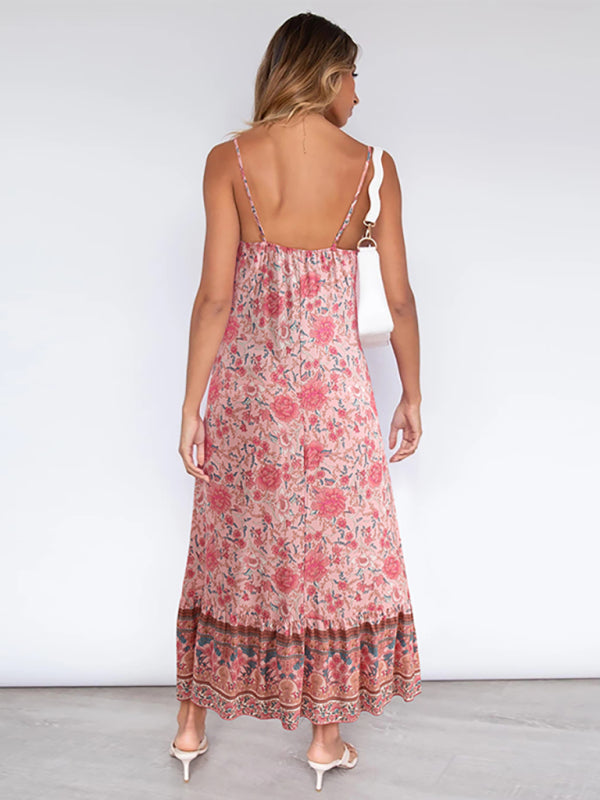 Women's Bohemian suspender Floral Dress - Closther