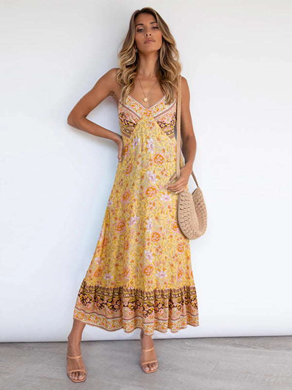 Women's Bohemian suspender Floral Dress - Closther